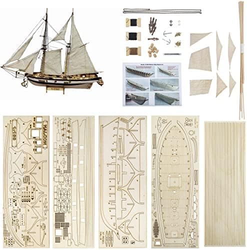 GAWEGM Wood Ship Models Kits to Build for Adults - 1840 Halcon Baltimore 1/100 Scale Ancient Sailing Ship Model Kit with Retro Accessories, for Collection, Novice Practice, Handmade Miniature : Arts, Crafts & Sewing